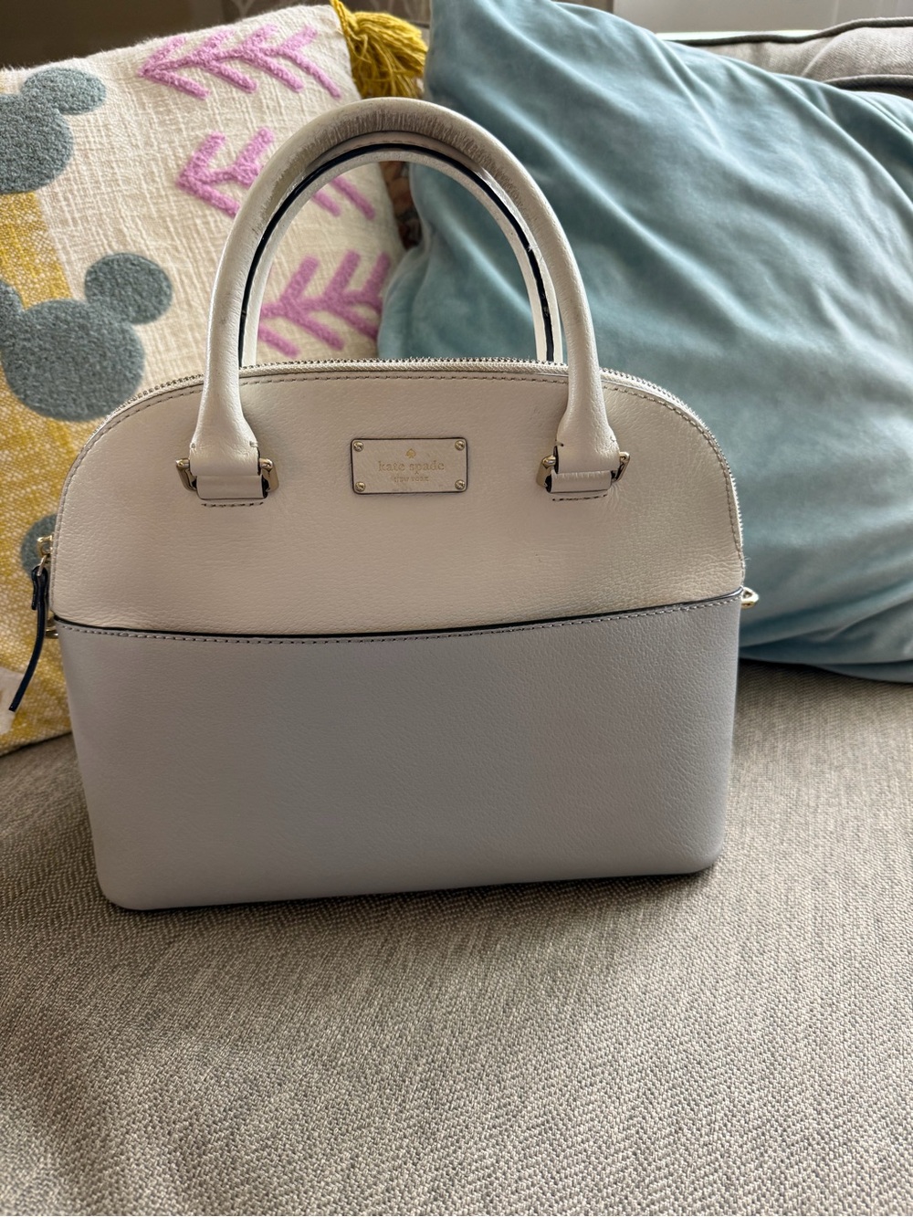 kate spade Two-Tone Cream and Light Gray Dome Satchel